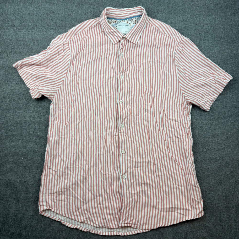 Denim & Flower Button Down Shirt Men's Size M Pink White Striped Short Sleeve